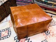 Meraviglioso Pouf Marrone Nuovo Fatto a Mano Quadrato Vera Pelle Marocchina 30''