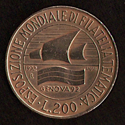 Moneta 200 lire esposizione - moneta,