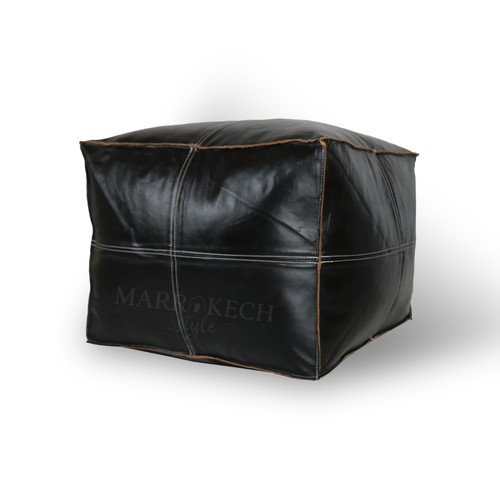 Square leather moroccan pouf - leather,