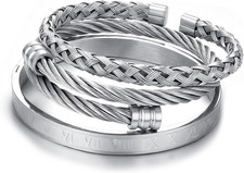 3 Pezzi Bracciale Rigido Uomo