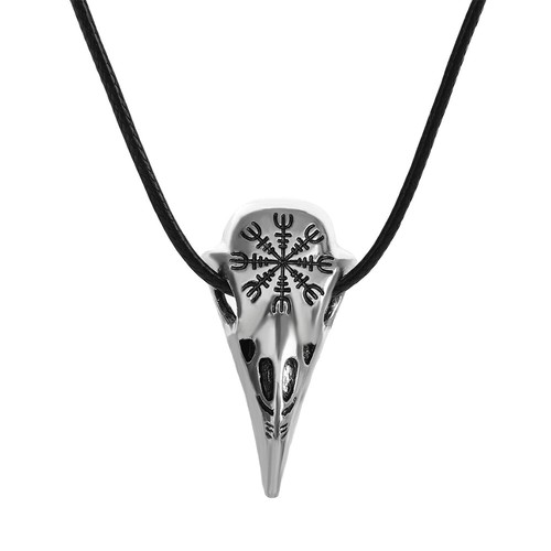 Collana pelle ciondolo corvo