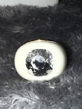 vintage KJL Kenneth Jay Lane OFF bianco SMALTO ORO GIALLO ENORME strass ANELLO 7
