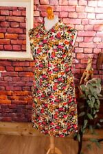 Vintage Originale 70er Vestito Luminoso Colorato Motivo Collare Mega Discoteca