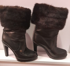 CHRISTIAN DIOR STIVALI NERI IN PELLE FODERATI IN VISONE EU40