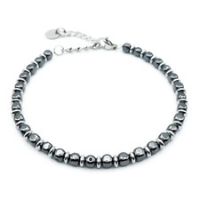 Bracciale Uomo Ematite Antracite e Argento in Acciaio Braccialetto Pietre Dure