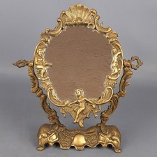 Specchiera Basculante Ottone Da Tavolo Stile Vittoriano Con Rilievi Vintage 1960