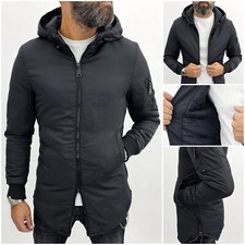 Giubbotto parka da uomo giubbino impermeabile lungo giacca slim nero Cappuccio