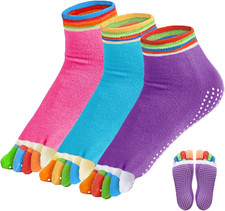 3 Paia Calzini Antiscivolo Yoga Donna, 5 Dita Calzini Sportivi Elasticizzato Cal