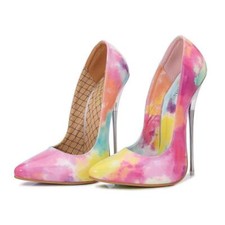 Women Fashion Colorful Art Pattern Pull On Stiletto Pointed Toe Sexy Pumps Shoes