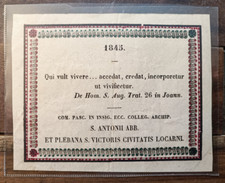 1845 Saint Antonii Abbatis Versetto in Latino da Bibbia-Originale Raro-Rif. 9170