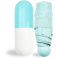 Ombrello Super Mini 18cm Unisex Pieghevole Custodia Capsula Impermeabile Celeste