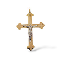 Ciondolo Pendente Croce in oro giallo e Cristo in rilievo oro bianco 18 KT 750