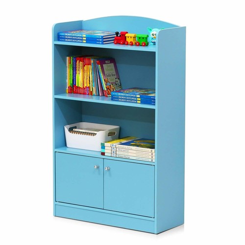 Libreria blu ripiani legno - blu,
