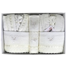 Completo Bagno Asciugamani Accappatoi Uomo Donna Set Pizzo Idea Regalo Corredo