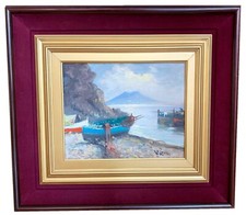 Quadro, Marina con Vesuvio, olio con cornice vintage Misura dipinto 24x30