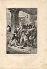 Stampa antica PROMESSI SPOSI ASSALTO AI FORNI PANE Sanesi 1890 Old antique print