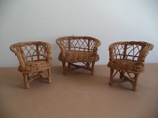 Salotto vimini per bambola casa delle bambole sedie divanetto accessori vintage