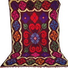 Vibrante tappeto marocchino fatto a mano in lana rosa viola rosso design...