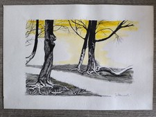 Stupendo dipinto d'epoca con tecnica acquerello e china_Opera firmata