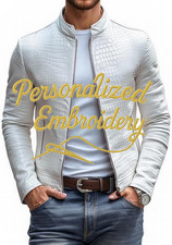 Giacca in pelle da uomo bianca modello coccodrillo vera pelle di lusso