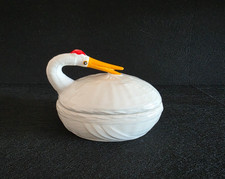 Vintage Porta Oggetti in Ceramica Bianca a Forma di Cigno