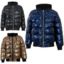 Giacca imbottita lucida moda bambino ragazza ragazzo metallizzato wet look bubble coat