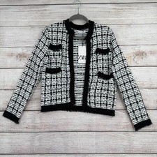 Zara Boucle Beaded Plaid Open