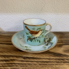 Antica Tazzina Da Caffè Dipinta A Mano Fantasia Uccelli