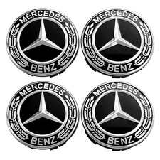 4 Tappi Coprimozzo 75MM per MERCEDES BENZ CERCHI LEGA CLASSE A B C E GLE Nero P