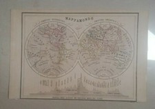 ANTICA STAMPA MAPPAMONDO GLOBO TERRESTRE 1850 CIRCA INCISIONE