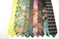 LOTTO DI 10 PAESAGGI MONUMENTI, MAPPE tema cravatte in seta. F82111