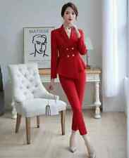 Tailleur completo donna rosso elegante giacca manica lunga pantalone 4882