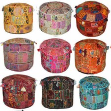 Pouf copri poggiapiedi pouf rotondo patchwork ricamato vintage indiano