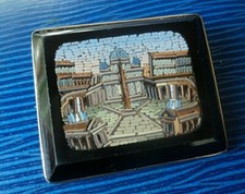 Spilla Micro Mosaico In Oro Vintage 9ct Piazza San Pietro Vaticano c1900
