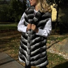 Gilet lungo donna trendy vera pelliccia di coniglio rex moda gilet caldo bavero gilet
