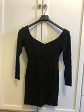 Abito Corto Nero Maniche Lunghe Pizzo Taglia Size 3 Primavera Autunno Inverno