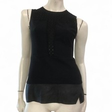 PINKO Top nero ricamato dettagli in VERA PELLE - REAL LEATHER Tg IT 40