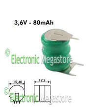 BATTERIA RICARICABILE NI-MH 3,6V 80mAh CIRCUITO STAMPATO 15,4x19,2mm BC3012-03