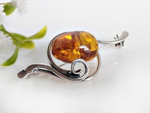 Spilla ambra argento - , 925