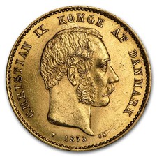 1873-1900 Danimarca Oro 20 Corone Cristiano IX Avg Circ