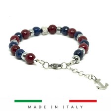 Bracciale UOMO DONNA braccialetto GIADA rosso rubino blu ancora chiusura acciaio