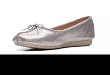 SCARPE CLARKS FRECKLE ICE donna argento pelle metallizzata taglia UK 7 E EUR 41