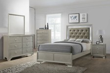 Set comodino specchio comò testiera letto tappezzeria tessuto doppia 4 pezzi 