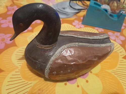 Scultura anatra legno - legno, ottone