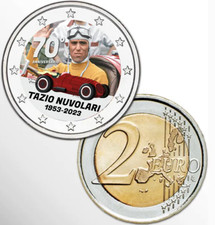 2 EURO - TAZIO NUVOLARI - FDC - COLORATO - SMALTATO -
