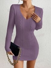 Abito Maglia Mini Abito Tubino Monocromatico Viola Malva Elasticizzato Taglia S