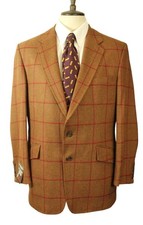 Giacca Earl Stuart marrone su misura sartoriale 42" scatola check tweed tessuto scabal