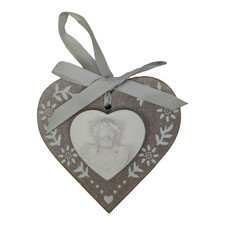 Statuina Scultura CUORE CON PUTTO CHERUNINO IN GESSO MADE in Italy da appendere