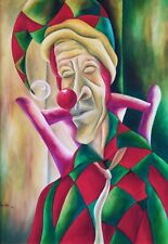 Dipinto olio maschera arlecchino ritratto arte contemporanea cubana latinoamericana firmato