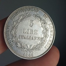Moneta In Argento Da Collezione 5 Lire Italiane 1848 Milano  Bb Spl  Lotto 5 